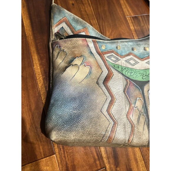 ANUSCHKA Purse Hand Painted Leather Shoulder Bag Abstract Southwest Art - Picture 9 of 16